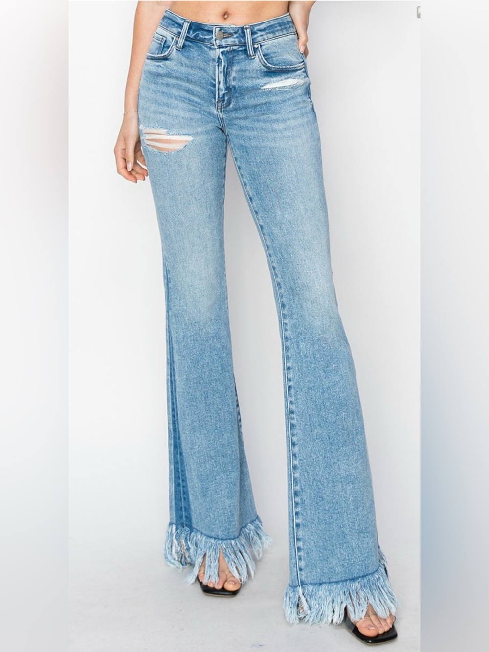 Risen Jeans MID RISE FLARE LONG FRAY JEANS - Picture 4 of 5